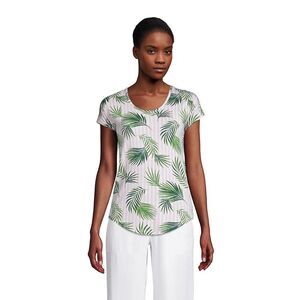 Land’s End Women's Pink/White Striped Palm U-Neck Jersey T-Shirt Size M